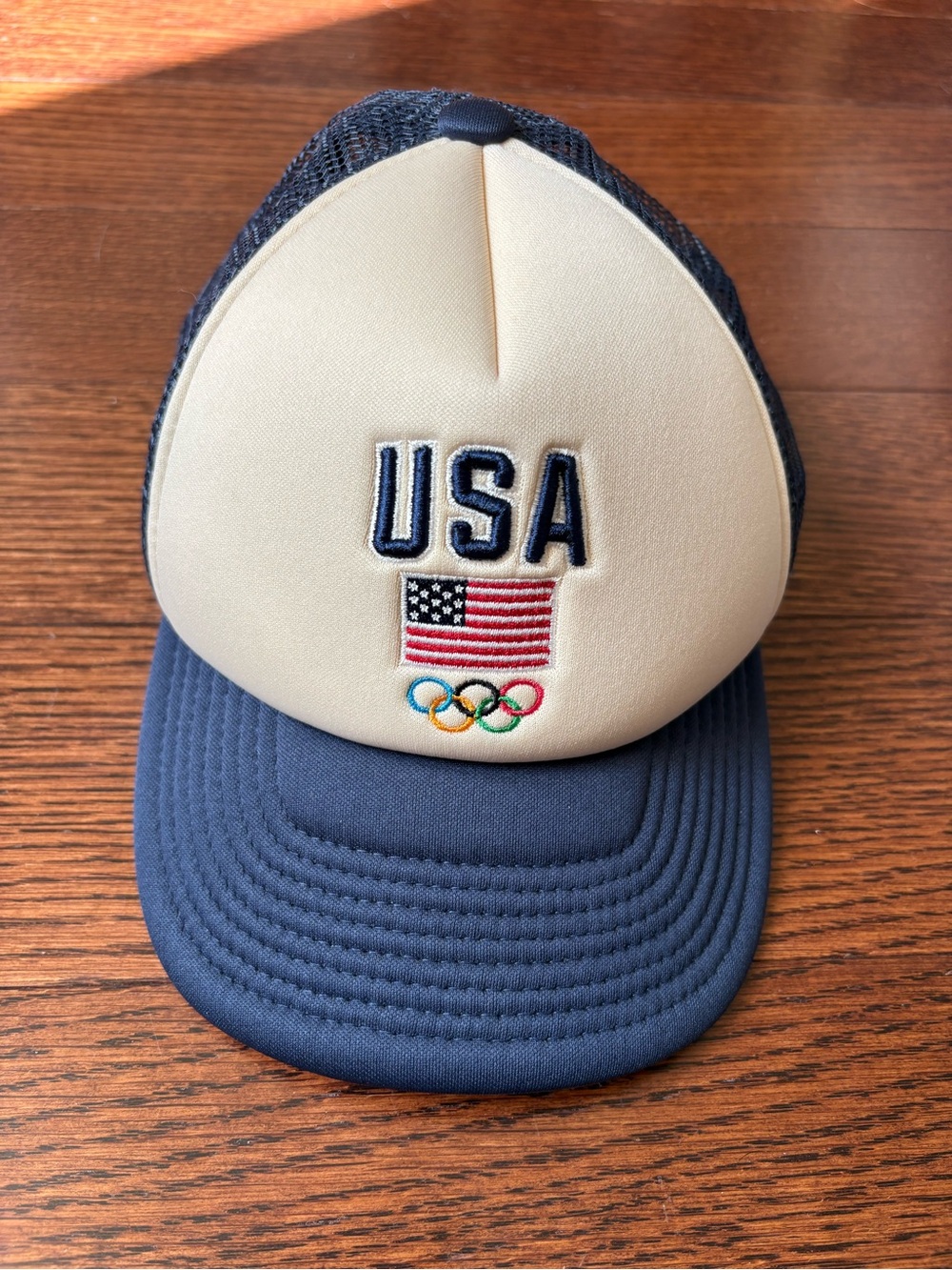 PacSun USA Embroidered Trucker Hat - Navy and Cream